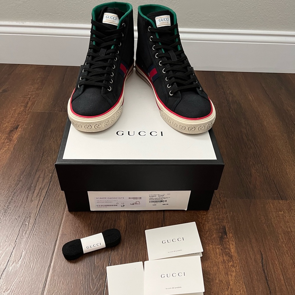 GUCCI canvas mens 1977 tennis high top sneakers (Gucci size 10) NEW authentic.
